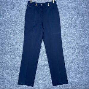 St John Sport Pants Women's 8 Navy Straight Leg 5 pocket Gold‎ Accents Old Money